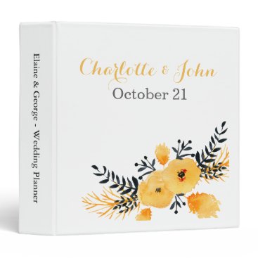yellow gray watercolor floral wedding Planner Binder