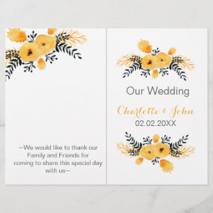 yellow gray watercolor floral wedding program