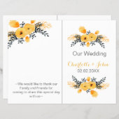 yellow gray watercolor floral wedding program (Front/Back)