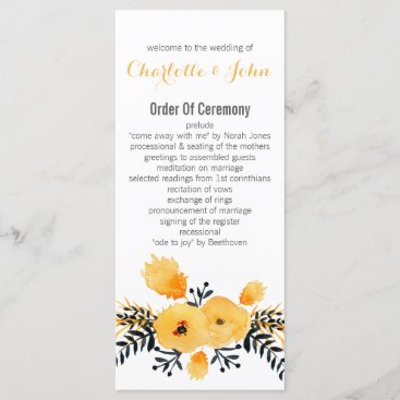 yellow gray watercolor floral wedding programs