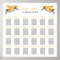 yellow gray watercolor floral wedding seating plan poster