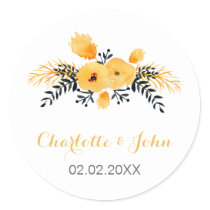 yellow gray watercolor floral wedding stickers