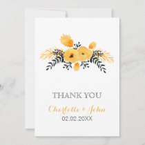 yellow gray watercolor floral wedding Thank You Invitation