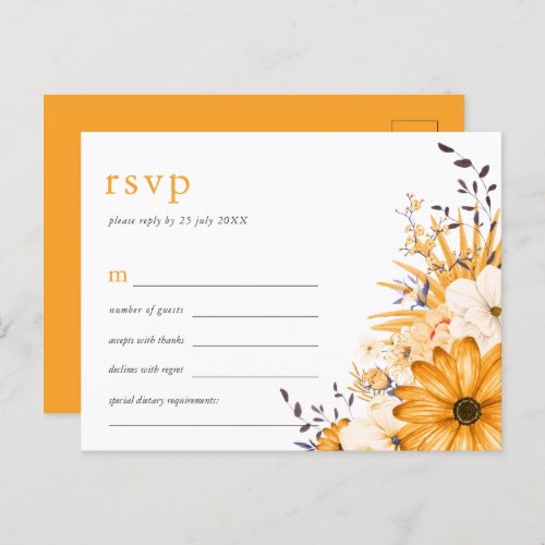 Yellow Gray Watercolor Florals Wedding RSVP Invitation Postcard