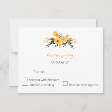yellow gray watercolor flowers wedding RSVP cards