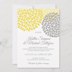 Yellow & Gray Wedding Invitations Floral & Fun