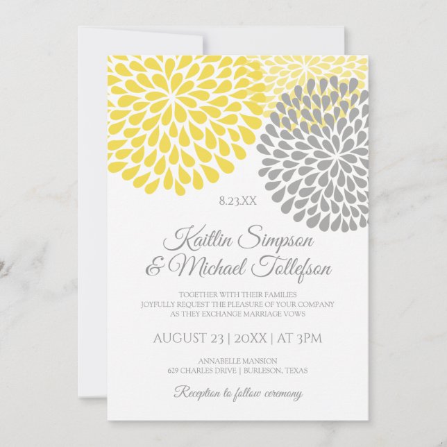 Yellow & Gray Wedding Invitations | Floral & Fun (Front)