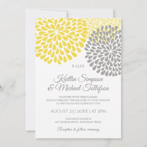 Yellow  Gray Wedding Invitations  Floral  Fun