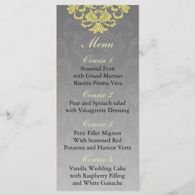 "yellow gray"  Wedding menu (Front)