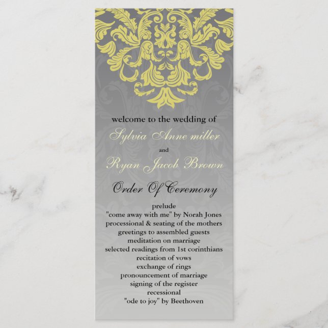 "yellow gray" Wedding program (Front)