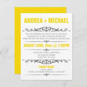 Yellow & Gray Wedding Reception ONLY Invitations