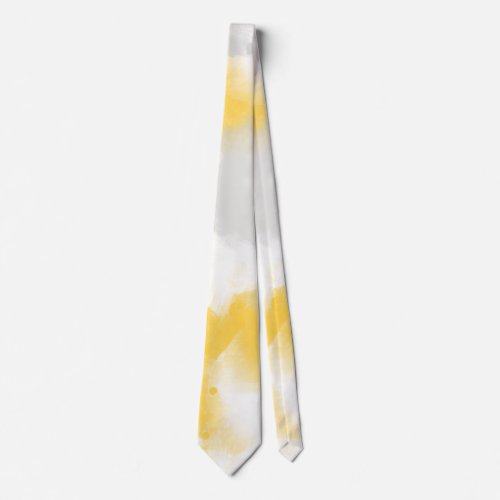 Yellow Gray  White Abstract Brushstrokes Neck Tie
