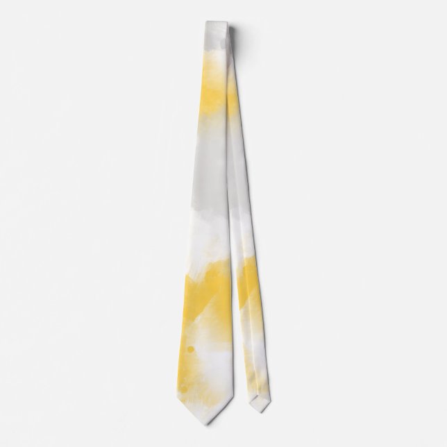 Yellow Gray & White Abstract Brushstrokes Neck Tie (Front)