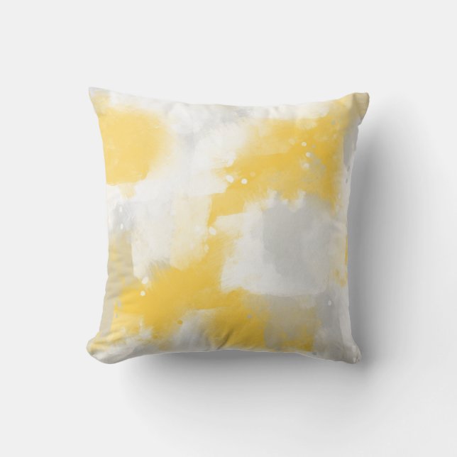 Yellow Gray & White Abstract Brushstrokes Throw Pillow (Front)