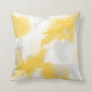 Yellow Gray & White Abstract Brushstrokes Throw Pillow