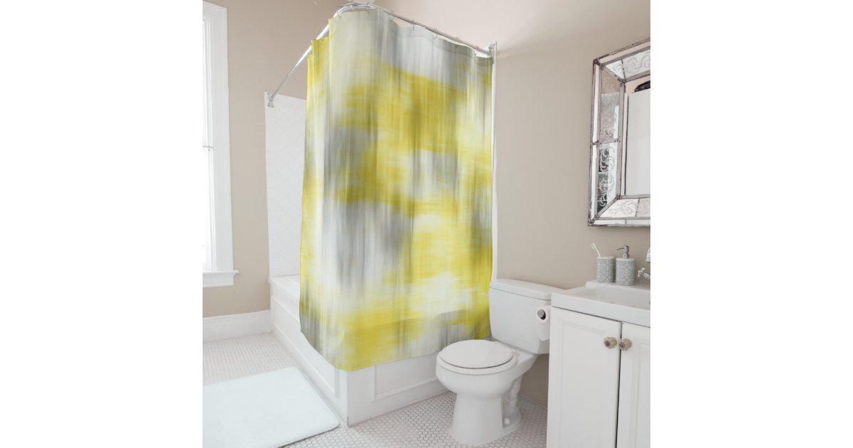 Yellow Gray White Abstract Shower, Shower Curtains Yellow And Gray