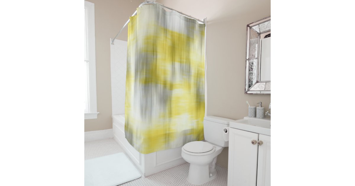 Yellow Gray White Abstract Shower Curtain Zazzle Com Yellow Gray White Abstract Shower, Shower Curtains Yellow And Gray