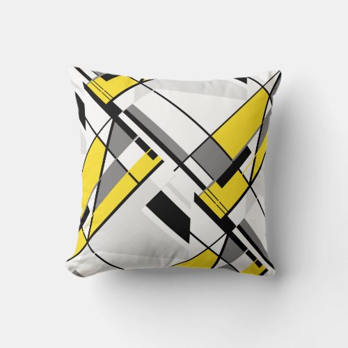 Yellow Gray White Black Abstract Angular Design Throw Pillow