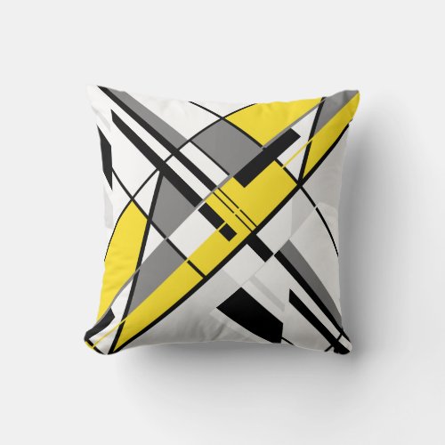 Yellow Gray White Black Diagonal Angular Design Throw Pillow