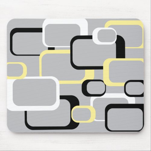 Yellow  Gray White Black Retro Square Pattern Mouse Pad