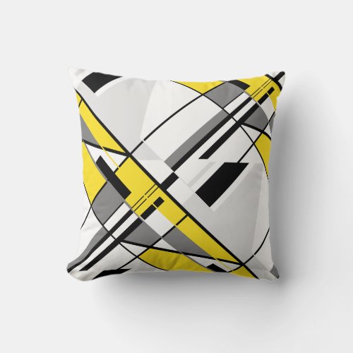 Yellow Gray White Black Slanted Abstract Design Throw Pillow