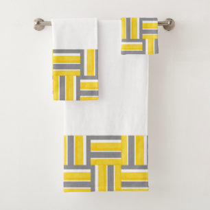 Yellow Gray White Block Stripes Modern Pattern Bath Towel Set
