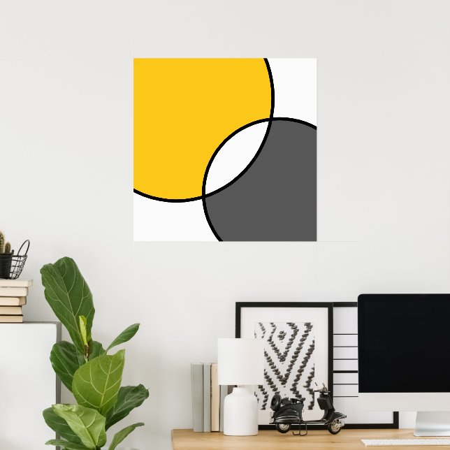 Yellow Gray White Circles  Poster (Home Office)