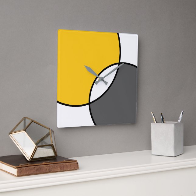 Yellow Gray White Circles   Square Wall Clock (Office)