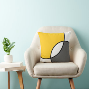 Yellow Gray White Circles Throw Pillow