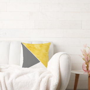 Yellow Gray White Color Block Throw Pillow