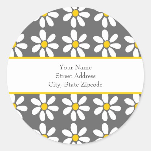 Yellow Gray White Daisy Pattern Classic Round Sticker