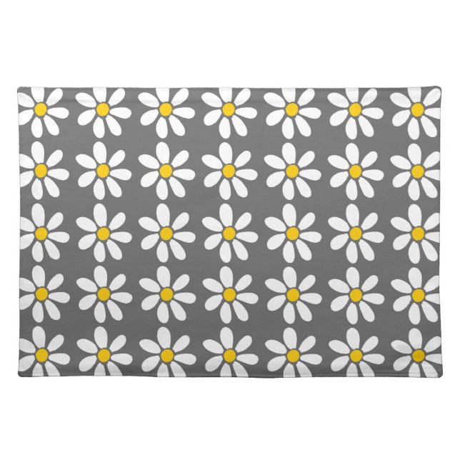 Yellow Gray White Daisy Pattern Cloth Placemat (Front)