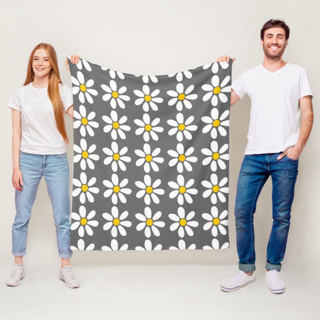 Yellow Gray White Daisy Pattern Fleece Blanket (In Situ)