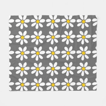 Yellow Gray White Daisy Pattern Fleece Blanket | Zazzle