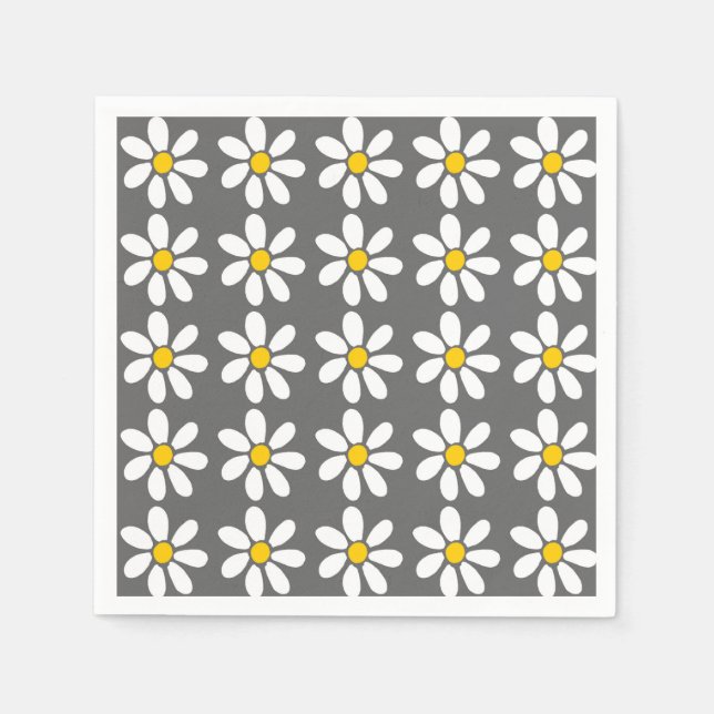 Yellow Gray White Daisy Pattern Paper Napkins (Front)