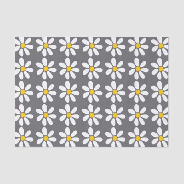 Yellow Gray White Daisy Pattern Tissue Paper (Front)