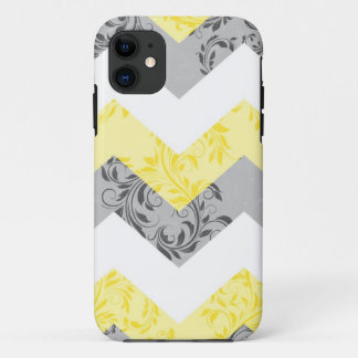 Yellow, Gray & White damask cheveron iPhone 5 case
