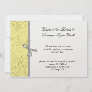 Yellow Gray White Damask Post Wedding Invitation