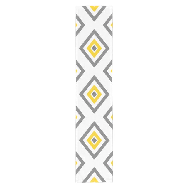 Yellow Gray White Diamond Geometric Pattern Short Table Runner (Front)