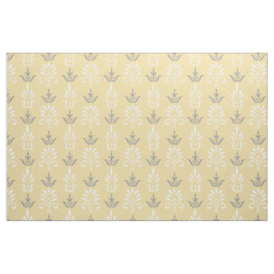 Yellow gray white elegant damask pattern fabric