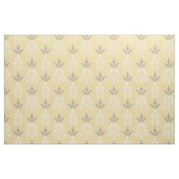 Yellow gray white elegant damask pattern fabric