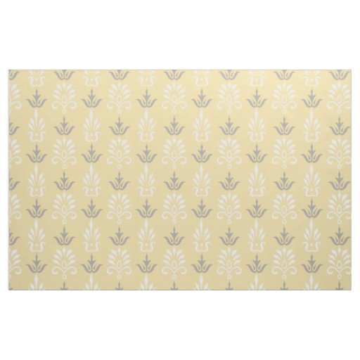 Yellow gray white elegant damask pattern fabric