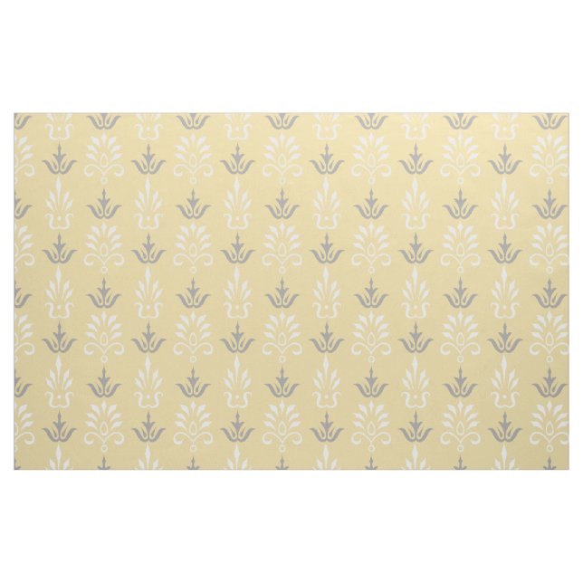 Yellow gray white elegant damask pattern fabric (Fat Quarter)