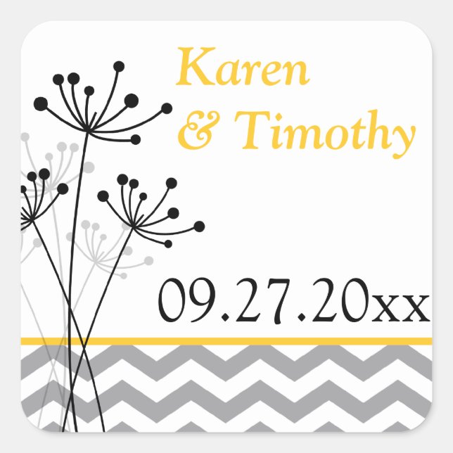 Yellow, Gray, White Floral Chevron Stripes Sticker (Front)