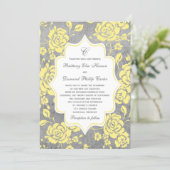 Yellow Gray White Floral Damask Wedding Invitation (Standing Front)