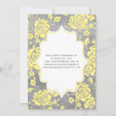 Yellow Gray White Floral Damask Wedding Invitation (Back)