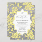 Yellow Gray White Floral Damask Wedding Invitation (Front/Back)