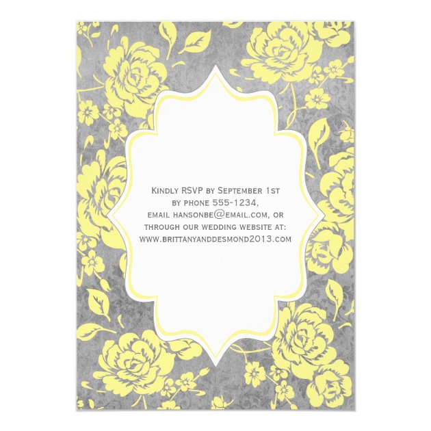 Yellow Gray White Floral Damask Wedding Invitation