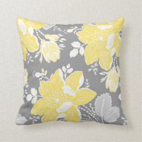 Yellow Gray White Floral Decorative Pillow