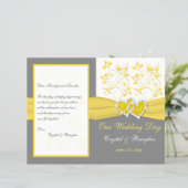 Yellow, Gray, White Floral, Hearts Wedding Program (Standing Front)